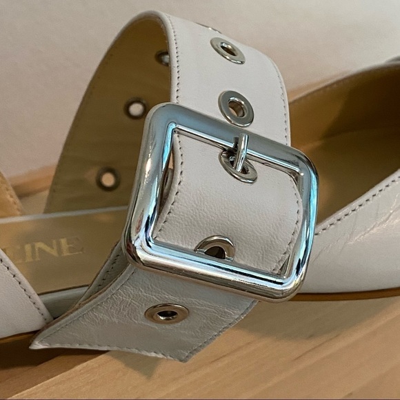 MADELEINE White Leather Pointy Toe Flats w/ Silver Hardware, Made in Italy - Picture 10 of 14